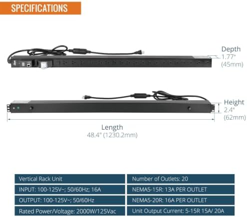 Tecmojo 20A 20-Outlet 0U Metered PDU, 5-15R/5-20R, RS485 Modbus RTU - Image 2