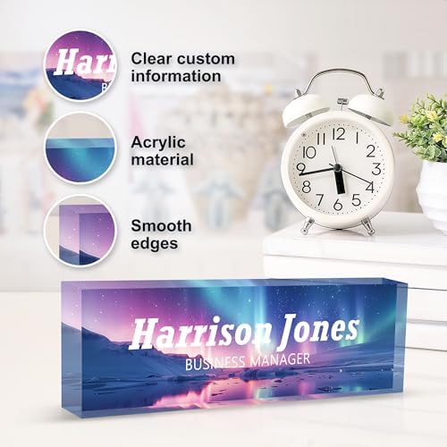 Personalized Name Plate for Desks, Custom Desk Name Plates, Acrylic Name Plate Office Desk Accessories, Personalized Office Gifts for Coworkers Teachers, Employee Appreciation Gifts (B-Purple Aurora) - Image 3
