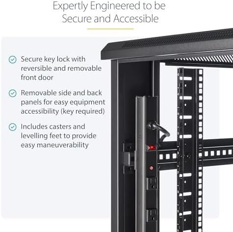 StarTech 42U 4-Post Server Cabinet, Rack Mount, 36in Deep, 2000lb, Black (RK4236BKB) - Image 3