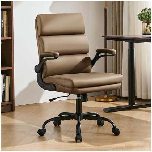 amseatec Home Office Desk Chair, Leather Flip-Up Armrests Comfy Task Chair by AMSEATEC