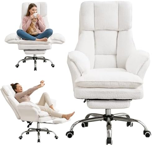 JOMEED Cloud Cross Legged Office Chair with Footrest,Flip Armrest,White by JOMEED