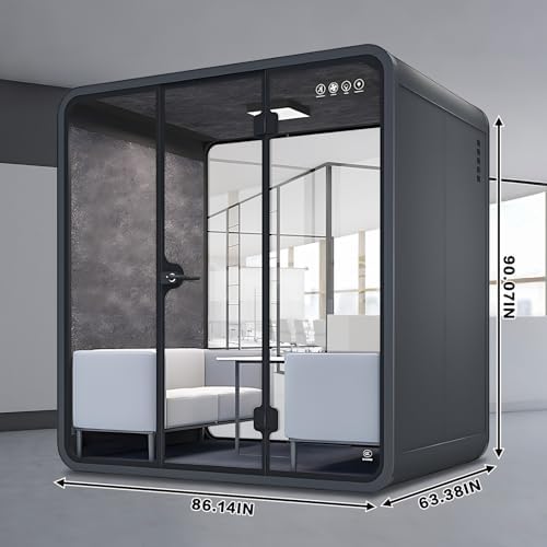 Office Sound Booth with Audio Privacy - Black Office Pod with Curved Corner Design&Small Table,Soundproof Booth Includes Central Lighting,Honeycomb Aluminum Panel,Fans for Negotiation(63IN) - Image 2