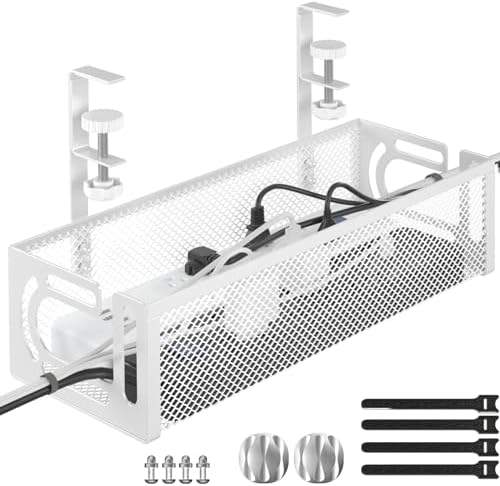 Under Desk Cable Management Tray, 15.7'' No Drill Steel Desk Cable Organizers, Wire Management Tray Cable Management Rack (1 Pack-White) by BESTFORYOU