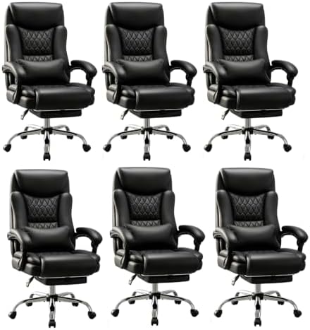 Ergonomic Office Chair Executive PU Leather High Back Office Chair, 400lbs Heavy Duty Reclining Desk Chair with Footrest, Adjustable Lumbar Support, Padded Armrests,Black,6 Pack by CHAIRMATE