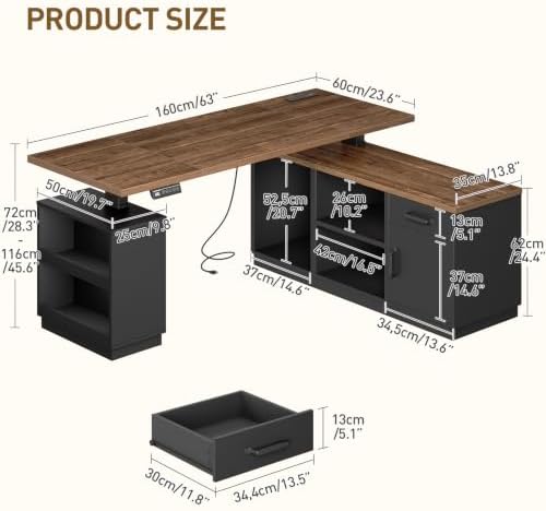 RALGEND 63'' L Shaped Electric Standing Desk with Storage for Home Office - Image 2