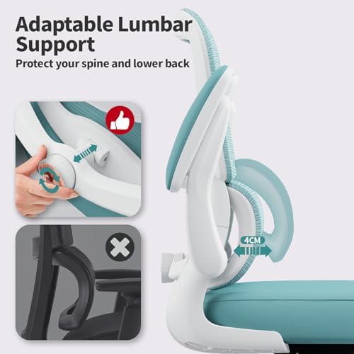 TRALT Office Chair - Ergonomic Desk Chair with Adjustable Lumbar Support, Mesh Computer Chair, Executive Chair for Home Office Comfortable Lumbar Support (1, Mint Green) - Image 4