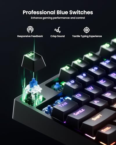 RGB Mechanical Gaming Keyboard Blue Switch, 104 Keys Full-Size Light Up Key-board with 11 Backlit Modes, Anti-Ghosting, Double-Shot ABS Keycaps, USB Wired Computer Key board for Windows PC Gamer - Image 3