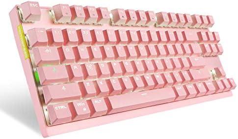 MOTOSPEED 2.4GHz Wireless/Wired Mechanical Gaming Keyboard White Backlit/Durable Battery,Type-C Gaming/Typist Keyboard for Mac/PC/Laptop(Pink, 87 Key Red Switches) by MOTOSPEED