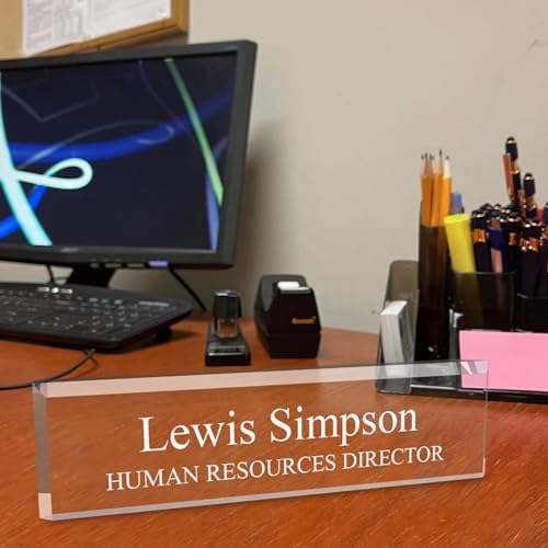 Signs ByLITA Personalized Clear Acrylic Desk Name Plate 2" x 8" - Office Desk Accessories Décor - Image 2