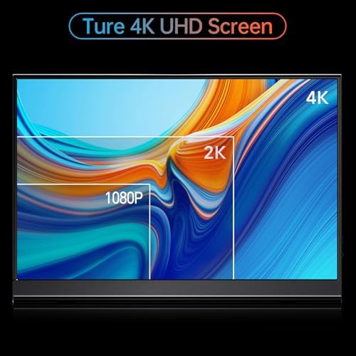 Yxk Portable Monitor 15.6 Inch 4K 60Hz 100% sRGB Ultra-Slim Travel Monitor with Dual Speakers USB-C HDMI Second Screen for Laptop PC Mac Phone Xbox PS4/5 Switch, VESA Kickstand with Cover Stand - Image 4