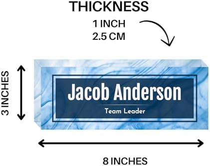 Customized Clear Acrylic Thick 8x3" Desk Name Plate Block with Personalized Logo - Professional Office Decor - Customized Acrylic Plate Gift for Teacher Co-workers (Blue Wave) - Image 6