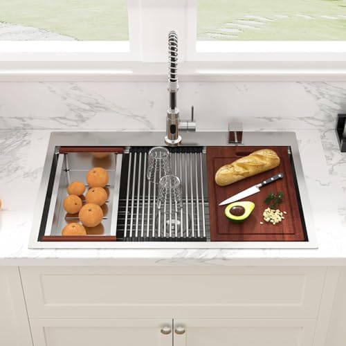33 Drop In Kitchen Sink Workstation - Sarlai 33x19 Kitchen Sink Drop In Stainless Steel Workstation Sink 16 Gauge Single Bowl Deep Topmount Kitchen Sinks - Image 2
