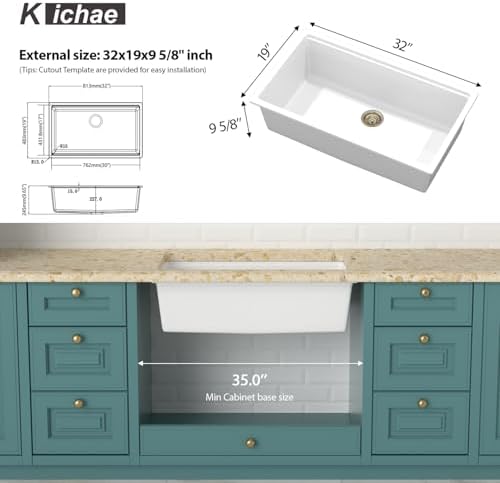 Kichae 32 White Granite Composite Undermount Kitchen Sink Deep Workstation - Image 7