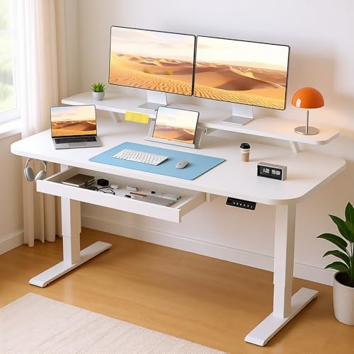 COMHOMA Electric Standing Desk with Drawers, 48 x 24'' Sit Stand up Desk with Monitor Stand, Laptop Stand, Height Adjustable Ergonomic Home Office Computer Desk with Memory Preset Controller by ComHoma