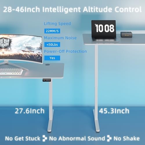 Shintenchi Standing Desk, 63x24 Inch Height Adjustable Electric Sit Stand up Desk, Ergonomic Rising Computer Table, Modern Lift Gaming Desk Workstation for Home Office, White - Image 5