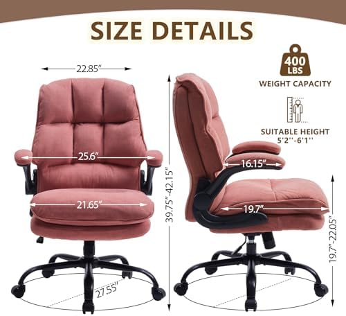 Comfy Office Chair Soft and Double Cushioned Ergonomic Computer Desk Chairs for Long Hours Executive Office Chair with Flip-up Armrests and Height Adjustment for Home Office Pink - Image 2