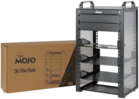 Tecmojo 9U Network Rack, 10 inch Mini Server Rack with 2 Side Translucent Panels & 2 Top Handles, 7.87 inch Deep, for 10 inch IT Equipment & A/V Devices, Black by Tecmojo