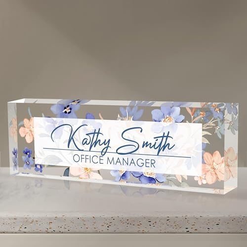Personalized Name Plate for Desk, Custom Desk Name Plate, Acrylic Name Plate Office Desk Accessories, Personalized Office Gifts for Coworkers Teachers, Employee Appreciation Gifts (A-WaterColor2) by EOBIBIFUN