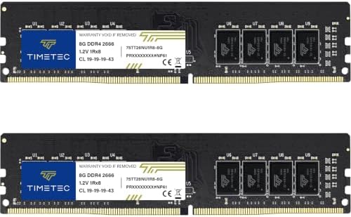 Timetec 16GB KIT (2x8GB) DDR4 2666MHz (PC4-2666V) PC4-21300 UDIMM Desktop RAM – 288-Pin 1.2V CL19 Non-ECC Unbuffered DIMM Memory Module Upgrade by Timetec