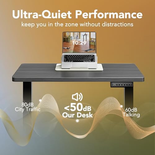 HUANUO 63x28 Inch Electric Standing Desk, Height Adjustable, Grey - Image 6