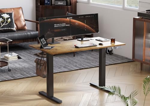 Seang Electric Standing Desk Adjustable Height, 40 x 24 Inch Sit Stand Desk with T-Shaped Frame, 3 Memory Presets & Cable Management for Home Office Computer Workstation, Black Frame/Rustic Brown Top - Image 2