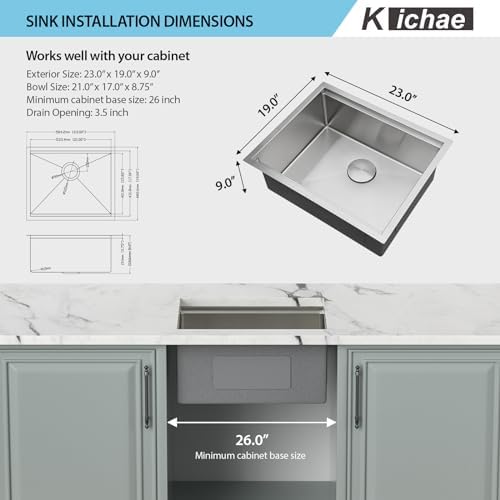 Kichae 23 Undermount Kitchen Sink Stainless Steel 16 Gauge Workstation - Image 6
