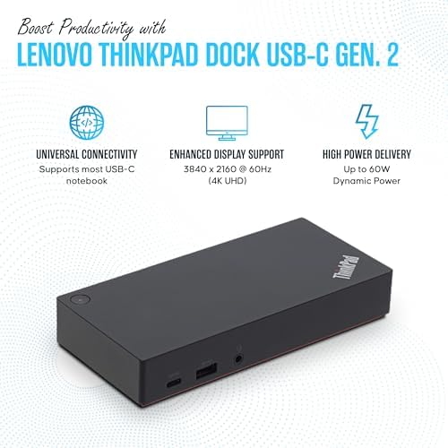 40AS0090US Lenovo Thinkpad Docking Station USB-C Gen 2-1 Year Warranty - Thinkpad Thunderbolt 3 Dock, HDMI, DisplayPort & USB C Cable - Universal Docking Station (Renewed) - Image 3