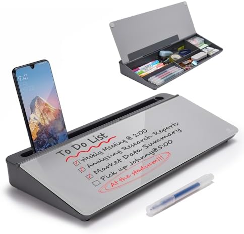 TSJ OFFICE Desktop Whiteboard Dry-Erase-Board - Computer Keyboard Stand White Board Surface Pad with Drawer, Desk Organizers with Accessories for Office, Home, School Supplies - Complete Grey by TSJOFFICE-WipeCleanThinkGreenWorkSmart