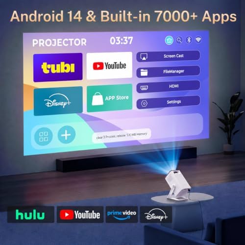 Built-in Apps 1080P 4K Support Mini Projector with Android 14, Phone Remote - Image 2
