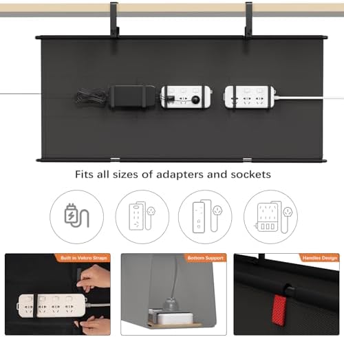 Under Desk Cable Management Tray, 36" Fabric Wire Cord Organizer, Black - Image 2