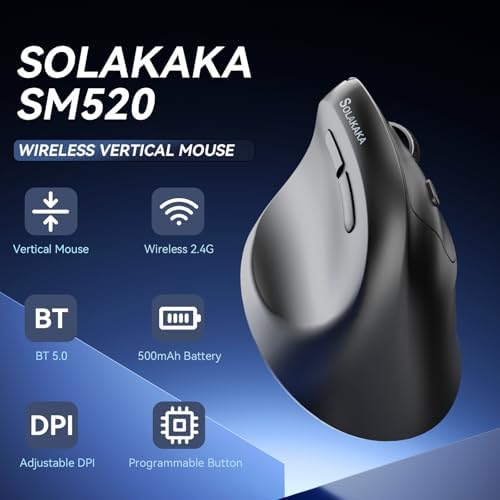 SOLAKAKA SM520 Ergonomic Wireless Mouse with 24,000 DPI, Black - Image 2