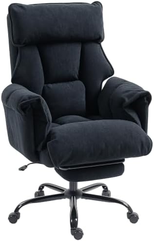 HOMCOM Desk Chair Comfy Recliner with Foot Rest Extra Wide Seat Black by HOMCOM