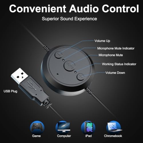 USB Headset with Noise Cancelling Microphone & Mic Mute, Stereo Computer Headphone for Call Center Office Business PC Softphone Calls Microsoft Teams Skype Chat, Clear Voice for Voice Recognition - Image 4