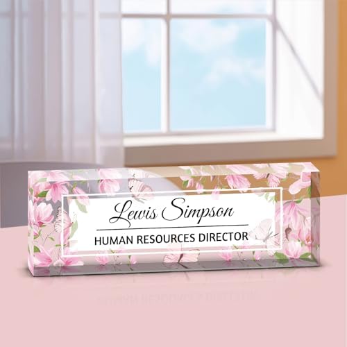 Custom Name Plate for Desk, Office Desk Double sided pattern Name Plate Personalized Office Desk Decor for Women and Men, Teacher Nurse Boss Employee Appreciation Gifts (flower, customization) - Image 6