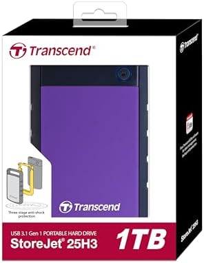 Transcend 1TB StoreJet 25H3 Rugged Portable HDD, One Touch Backup - Image 3