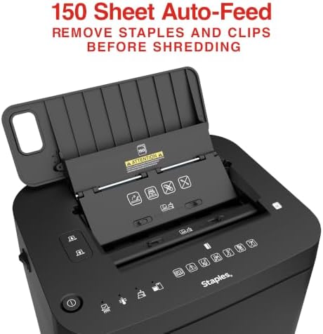 Staples 150-Sheet Micro-Cut Paper Shredder, Autofeed, Anti-Jam, Black - Image 2