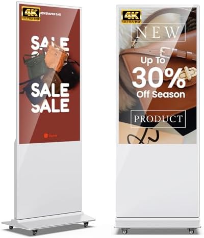 JIYANG 55 Inch 4K Digital Signage Display Kiosk, Indoor Floor Standing LCD Advertising Display with Android Media Player, HDMI/USB/WiFi Input Auto Split Screen(White) by HomePage