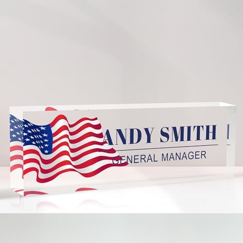 Name Plate for Desk-Personalized Name Plates for Desk-American Flag Name Plate Personalized for Office-Gifts for Boss Men Employee Appreciation Office Desk Decor (US Flag 3) by AZUFEMOS