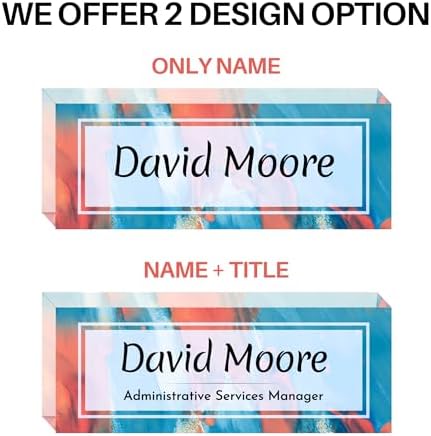 Customized Clear Acrylic Thick 8x3" Desk Name Plate Block with Personalized Logo - Professional Office Decor - Customized Acrylic Plate Gift for Teacher Co-workers (Orange-Blue Dream) - Image 3