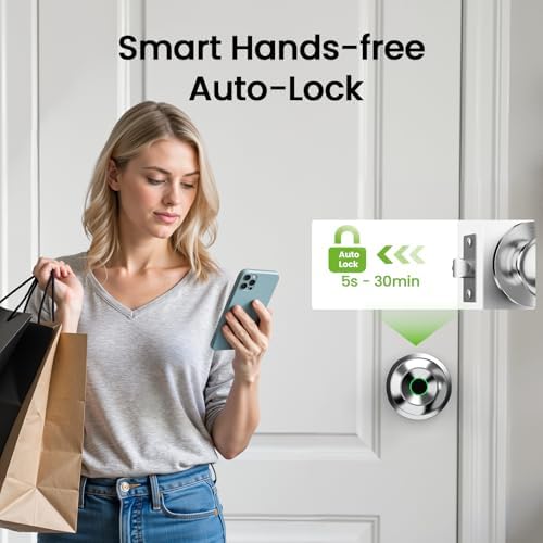 GHome Smart Fingerprint Door Lock, 3 in 1 Smart Fingerprint Door Knob with App Control & Key, Auto Lock, Biometric Door Knobs with Lock for Bedroom, Garage, Home & Office - Image 4