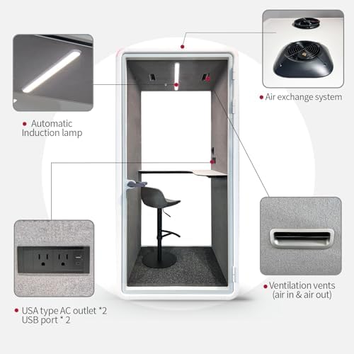 Quiet Meeting Pod with Acoustic Panels, Office Soundproof Room with Furniture, Portable Removable Working Booth for Private Phone Calling, Study, Individual Seater Personal Office H92in W43in D40in - Image 5