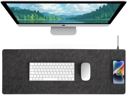 Magnetic Wireless Charging Desk Mat, 31"x11.7" Large Mouse Pad with Ultra-Smooth Surface, Microfiber Leather Office Mouse Mat, Waterproof Extended Computer Keyboard Desk Mat for Office & Home, Laptop by Hi-HONX