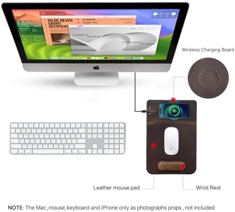 Hiram Premium Crazy Horse Leather Mouse Pad with 15W Wireless Charging - Ergonomic Wrist Rest, Waterproof, and High-End Cowhide Touch(9inx13in) - Image 2