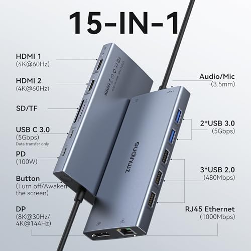 USB C Docking Station Dual Monitor Laptop Docking Station 2 HDMI 4K DP 8K - Image 2