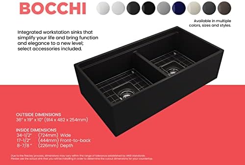 BOCCHI Contempo Workstation Apron Front Step Rim Fireclay 36 in. Double Bowl Kitchen Sink with Accessories in Matte Black - Image 4
