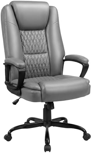 Executive Office Chair, Ergonomic High Back Desk Chair with Lumbar Support, Adjustable Big and Tall Computer Chair, 360° Swivel, PU Leather, Grey by HomeOfficePro