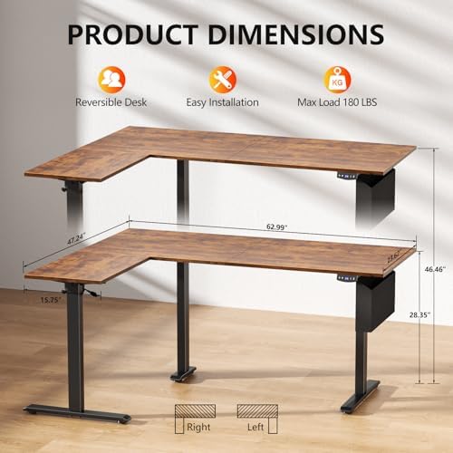 Korfile 63" L Shaped Standing Desk Height Adjustable Memory Presets - Image 3