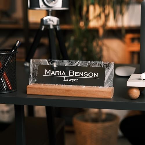 Personalized LED Desk Name Plate Custom Acrylic Office Name Sign with Wooden Base - Image 3