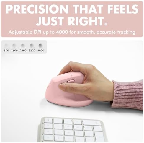 X9 Performance Wireless Vertical Ergonomic Mouse - (BT + 2.4Ghz) - Click in Comfort - Up to 4000 DPI, 6 Button, Rechargeable - Bluetooth Ergonomic Vertical Mouse Wireless - for Mac and PC - Pink - Image 5