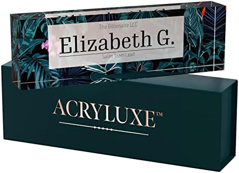 Desk Name Plate Personalized, Custom Name Plates 2½/x8 Inches, Thick Crystal-Clear Acrylic, Gift Box, Office Desk Decor. USA Made by ACRYLUXE (Bouquet) by MySignCenter